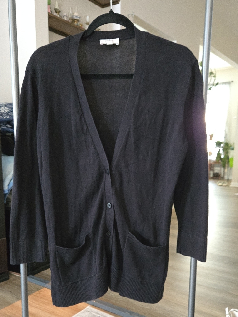 LOFT Black Lightweight Button Front Cardigan With Pockets